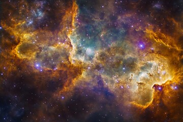 Wall Mural - an awe-inspiring spectacle of space clouds painted in dramatic contrasts, featuring golden hues and 