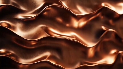 Wall Mural - Bronze liquid metal wall captured in slow motion, waves of metallic fluid creating unique textures and patterns as they flow downward, glowing softly with warm highlights,