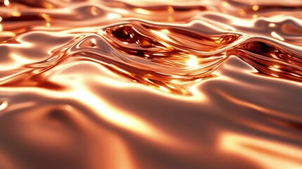 Wall Mural - Copper metal cascading in slow-motion down a flat surface, capturing ripples and waves, warm metallic glows reflecting off every fold and swirl, creating a luxurious background,
