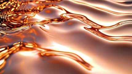 Wall Mural - Copper metal cascading in slow-motion down a flat surface, capturing ripples and waves, warm metallic glows reflecting off every fold and swirl, creating a luxurious background,