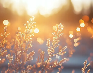 Wall Mural - abstract sunny landscape background with glitter bokeh lights