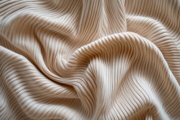 Leinwandbilder - A close-up of cream-colored fabric displaying smooth, wavy textures that create a warm, inviting feel, blending comfort with artistic simplicity.