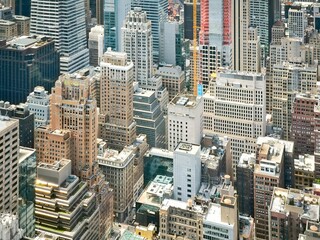  Aerial view of New York City skyscrapers.
