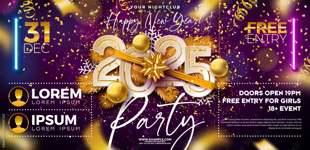 Happy New Year 2025 Party Celebration Banner Template Illustration with ...