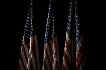 American flags and voting booth in dramatic patriotic lighting, election day civic imagery