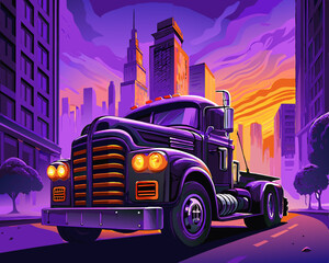 american truck, bold negative color illustration