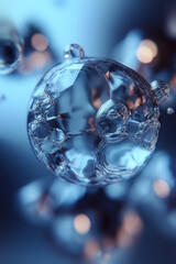 Aufkleber - Abstract illustration of a transparent glass sphere with a colorful play of light in a blue color scheme, where the depth of field emphasizes its uniqueness