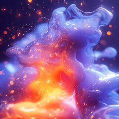 Aufkleber - Illustration of an undulating liquid mass shimmering in shades of blue and orange. Light accents add dynamism and enhance the magical atmosphere