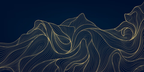 Wall Mural - vector gold abstract wave background, line glitter premium texture. mountains, water, cloud illustra