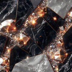 Poster - Black and white marble blocks surrounded by shimmering gold sequins create an impression of refined luxury