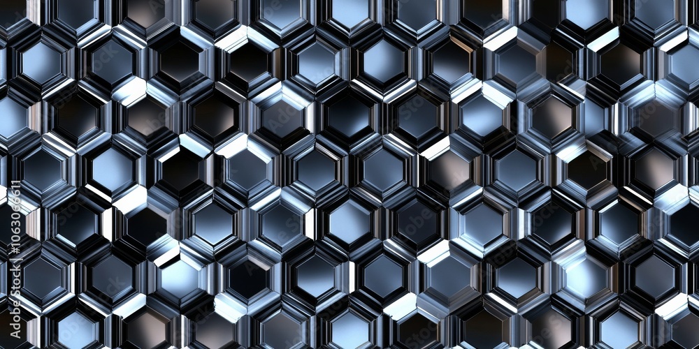 This picture shows a repeating pattern of shiny, hexagonal shapes that ...