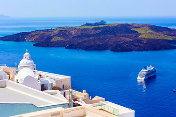 Sea and white church, Santorini, Greece