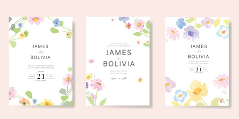 Wall Mural - elegant wedding invitation card background vector. minimal hand painted watercolor botanical flowers