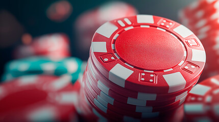 on the gambling table in the casino are poker chips, dice and cards