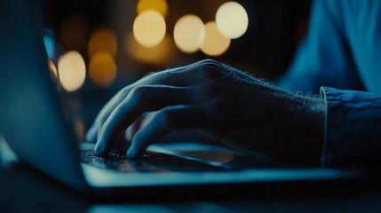Close-up of hands typing on a laptop a man, Laptop typing by hand