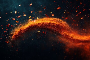 Poster - Fiery specks and dust swirl energetically in a striking cosmic wave formation, capturing a sense of movement and vibrant creativity against a dark universe background.