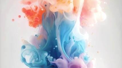 Aufkleber - Animation of organic shapes in the form of blending colored clouds. Bright orange, purple and blue hues create a vibrant and dynamic scene where the flowing lines resemble smoke or ink drops