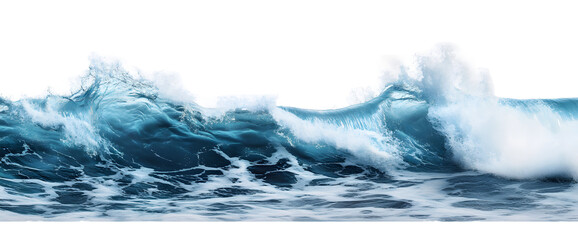 Canvas Print - Water waves isolated on transparent background cutout. Sea, sea waves, waves with foam. Isolated on transparent background