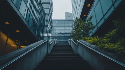 Wall Mural - staircase leading to modern buildings in urban setting