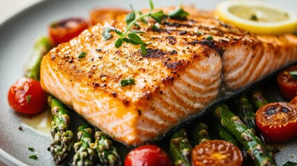 An exquisite close-up of grilled salmon fillet, perfectly