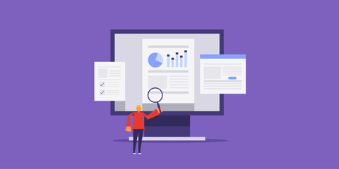 Wall Mural - website performance monitoring report, business analytics and document checklist data management tea