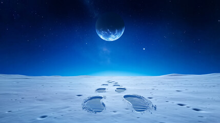 Wall Mural - footprints on the moon’s surface under a starry night sky