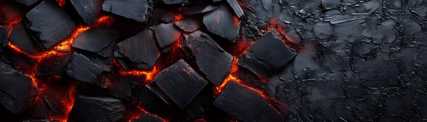 Wall Mural - Molten Lava Flowing Through Cracks in Black Rock