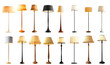 © Prompt2image - Various floor lamps on a transparency background showcasing diverse designs and colors suitable for home lighting enhancement