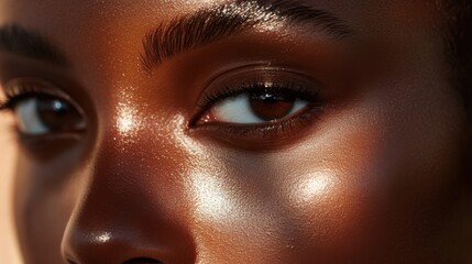 A close-up of healthy, well-moisturized skin with light reflecting