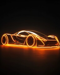 Glowing Neon Car Outline	