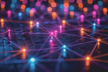 A beautiful Abstract digital technology background with colorful network connection lines.