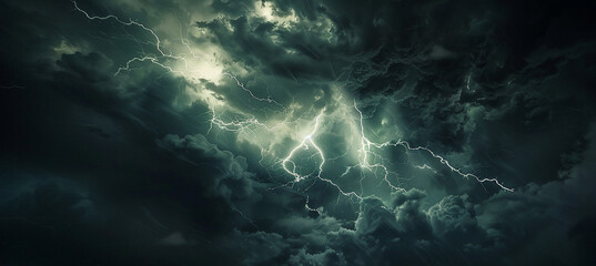Wall Mural - thunder and lightning in a dark sky with storm clouds.