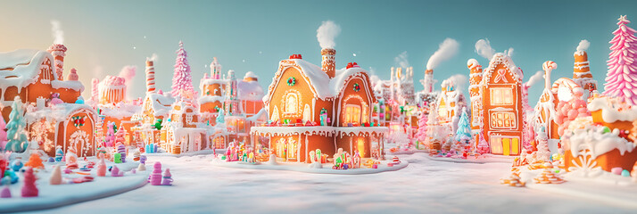 Wall Mural - Christmas gingerbread city or town. Colorful christmas gingerbread house panorama - concept