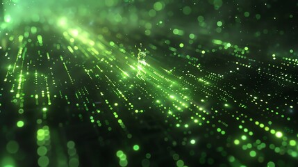 Wall Mural - Abstract green background with glowing lines and particles.