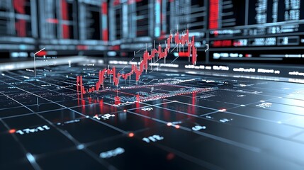 Aufkleber - Fluctuating financial chart showing market data and values with a futuristic digital glow effect representing the dynamic nature of the economy and investment trends