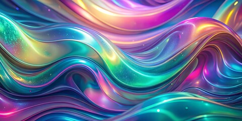 Wall Mural - Abstract Iridescent Liquid Waves, Digital Art, 3D, Abstract Background, , abstract art, iridescent