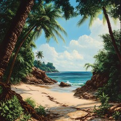 Poster - Hidden beaches with palm tree backdrops 