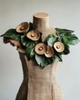 © Tanapornphan - Create unique fashion statement with leafy collar design. Eco Freindly, coconut button, sack cloth, in earth tone, sustainable fashion concept.