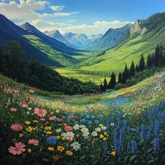 Sticker - Lush valleys with wildflowers in bloom 