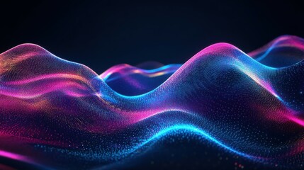 Abstract fluid neon holographic iridescent wave in motion dark colorful tech background