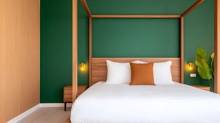 Aufkleber - Cozy and Inviting Bedroom with a Canopy Bed Soft Lighting and Warm Wooden Accents Creating a Tranquil and Luxurious Ambiance
