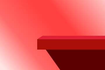Wall Mural - the corner of the red table with light shining down, blank red product studio background, stage, pod