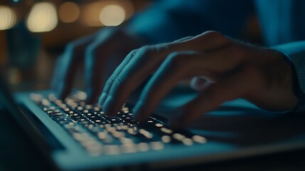 Close-up of hands typing on a laptop a man, Laptop typing by hand