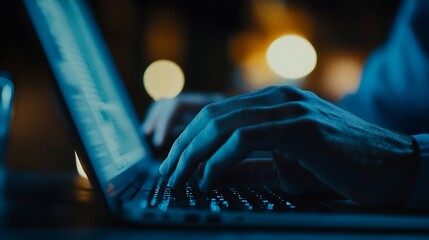 Close-up of hands typing on a laptop a man, Laptop typing by hand