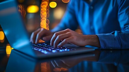 Close-up of hands typing on a laptop a man, Laptop typing by hand
