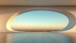 © Maximages  - A futuristic minimalist interior with a large oval window providing a breathtaking view, capturing the essence of modern design and open-space architecture.