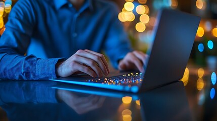 Close-up of hands typing on a laptop a man, Laptop typing by hand