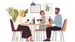 © Влада Яковенко - Glad mature man and woman, their son and daughter-in-low sitting at table while having friendly conversation with a glass of wine at home