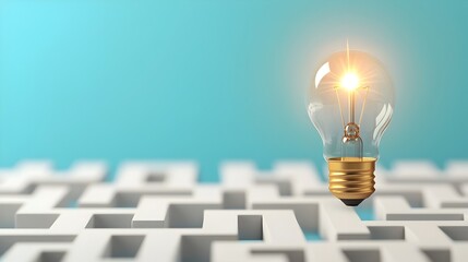 Aufkleber - Conceptual image of a bright sparkling lightbulb representing the exit in an abstract maze conveying the ideas of progressive finding innovative solutions to challenges
