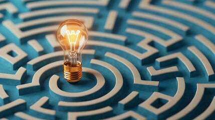 Fototapete - Glowing Labyrinth of Innovation A Symbolic Path to Breakthrough Ideas Radiating Hope and Creativity Against a Rich Blue and White Background